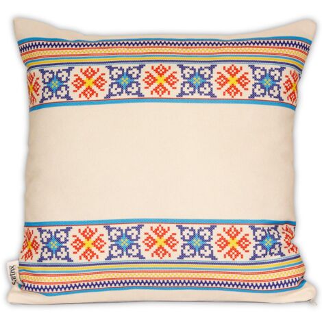 Cuscino popolare Krzczonowski, punto croce, beige