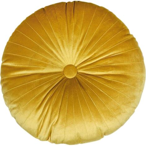 Cuscino rotondo imbottito, cuscino per sedia in velluto massiccio, cuscino rotondo plissettato, cuscino per seduta da pavimento a forma di zucca, per divano, poltrona, letto (giallo)