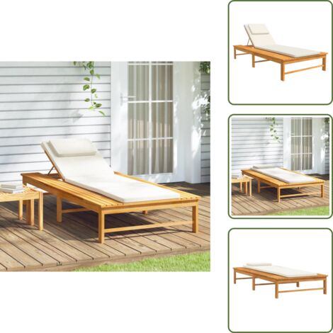 Cuscino sdraio - vidaXL Lettino Cuscino e Guanciale Bianco Crema Legno Massello Acacia - Guanciali sdraio