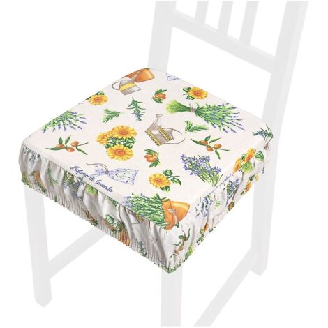 Cuscino Sedia Lavanda Cotone Sfoderabile Lavabile Coprisedia Fascia Elastica Country Shabby Chic