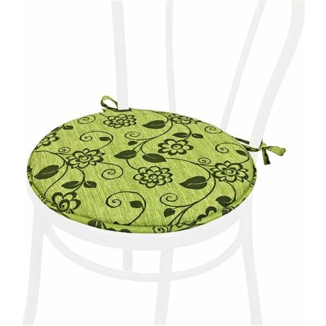 Cuscino Sedia Rotondo Morbido Lavabile Laccetti Fissaggio Fiori Vettoriali 100% Made In Italy - Verde