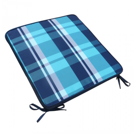 Cuscino seduta imbottito blu a quadri e copertura sfoderabile in poliestere 39x39 cm