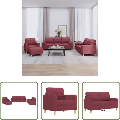 Cuscino -  Set di Divani 4 pz con Cuscini Rosso Vino in Tessuto