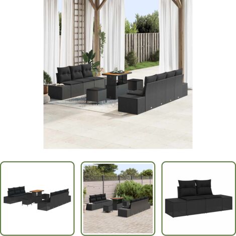 Cuscino -  Set Divano da Giardino con cuscino 10 pcs Nero polyrattan