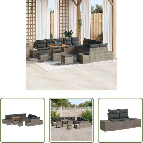 Cuscino -  Set Divano da Giardino con cuscino 13 pcs Grigio polyrattan