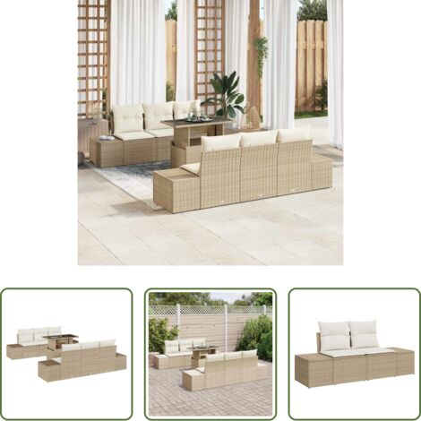 Cuscino -  Set Divano da Giardino con cuscino 7 pcs Beige e Crema
