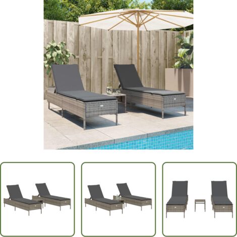 Cuscino -  Set Lettini Prendisole con Cuscini 3pz Grigio in Polyrattan