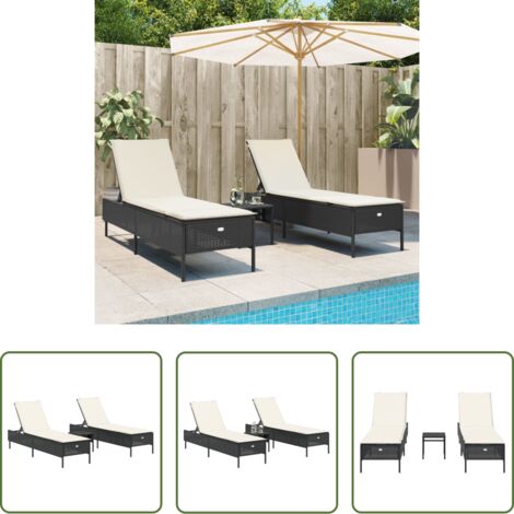 Cuscino -  Set Lettini Prendisole con Cuscini 3pz Nero in Polyrattan