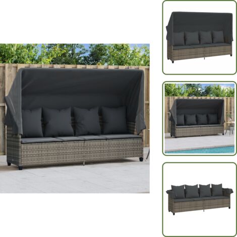 Cuscino sfoderabile - vidaXL Lettino Prendisole con Baldacchino e Cuscini Grigio Polyrattan - Lettino da giardino