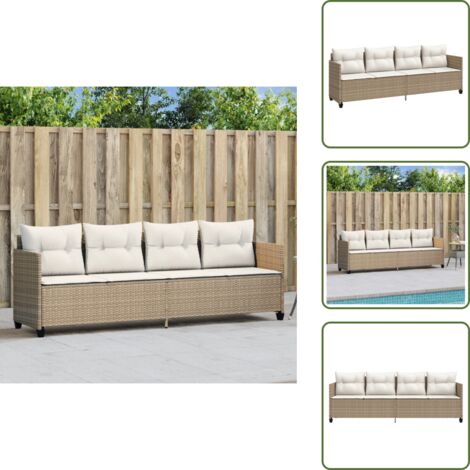 Cuscino sfoderabile - vidaXL Lettino Prendisole con Cuscini Beige in Polyrattan - Mobili da esterno
