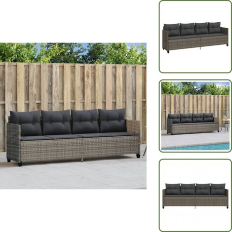 Cuscino sfoderabile - vidaXL Lettino Prendisole con Cuscini Grigio in Polyrattan - Mobili da esterno