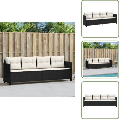 Cuscino sfoderabile - vidaXL Lettino Prendisole con Cuscini Nero in Polyrattan - Mobili da esterno