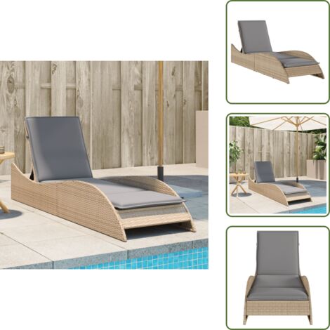 Cuscino sfoderabile - vidaXL Lettino Prendisole con Cuscino Beige 60x205x73 cm in Polyrattan - Lettino da giardino
