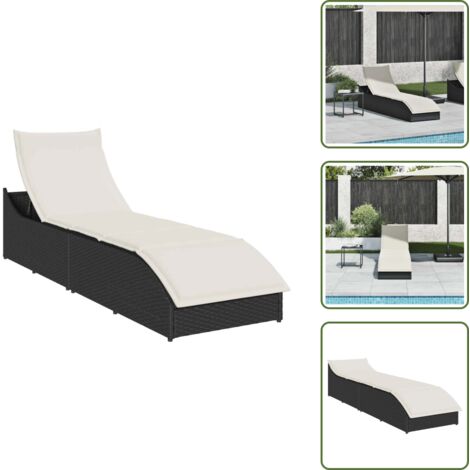 Cuscino sfoderabile - vidaXL Lettino Prendisole Pieghevole con Cuscino e Portaoggetti Nero - Lettino da giardino
