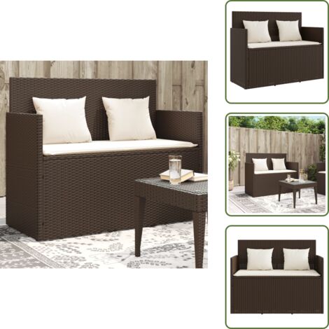 Cuscino sfoderabile - vidaXL Panca da Giardino con Cuscini Marrone in Polyrattan - Cuscino da esterno
