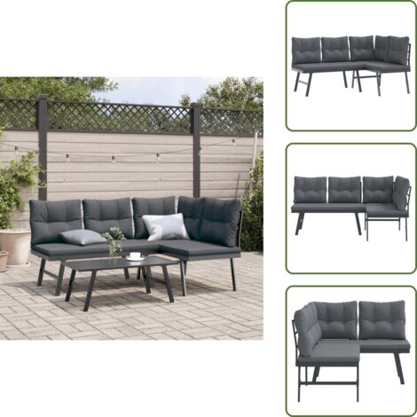 Cuscino sfoderabile - vidaXL Panche Giardino con Cuscini 2pz Nere Acciaio Verniciato Polvere - Panca in acciaio