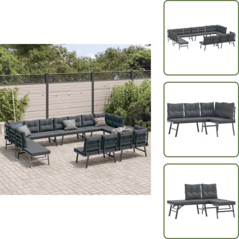 Cuscino sfoderabile - vidaXL Set Panche Giardino Cuscini 8pz Nere Acciaio Verniciato Polvere - Cuscino da giardino