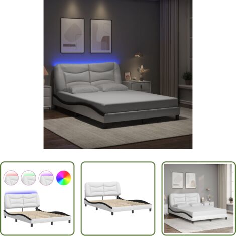 Cuscino testiera con LED -  Giroletto con LED senza Materasso Hvar Bianco e Nero 140x200 cm