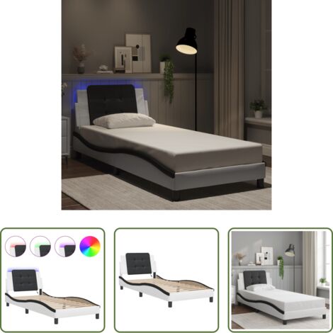 Cuscino testiera con LED -  Giroletto con LED senza Materasso Zadar Bianco e Nero 100x200 cm