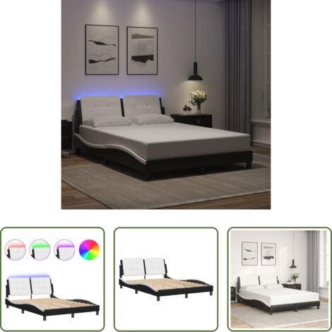 Cuscino testiera con LED -  Giroletto con LED senza Materasso Zadar Nero e Bianco 140x200 cm