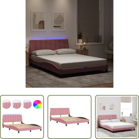 Cuscino testiera con luci LED -  Giroletto con LED senza Materasso Hanko Rosa 140x190 cm in Velluto