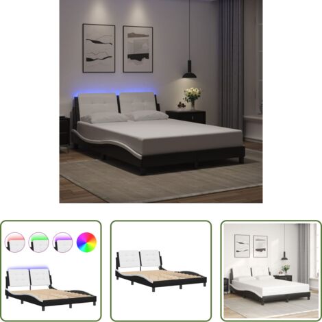 Cuscino testiera con luci LED -  Giroletto con LED senza Materasso Zadar Nero e Bianco 140x190 cm