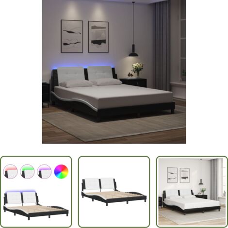 Cuscino testiera con luci LED -  Giroletto con LED senza Materasso Zadar Nero e Bianco 160x200 cm