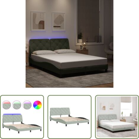 Cuscino testiera -  Giroletto con LED senza Materasso Grigio Chiaro 140x190 cm in Velluto