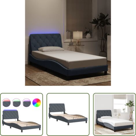 Cuscino testiera -  Giroletto con LED senza Materasso Grigio Scuro 100x200 cm in Velluto