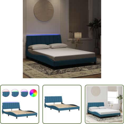 Cuscino testiera -  Giroletto con LED senza Materasso Hanko Blu 140x200 cm in Velluto