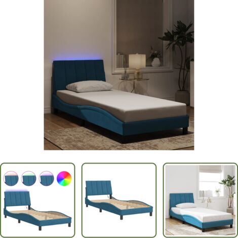 Cuscino testiera -  Giroletto con LED senza Materasso Hanko Blu 90x190 cm in Velluto