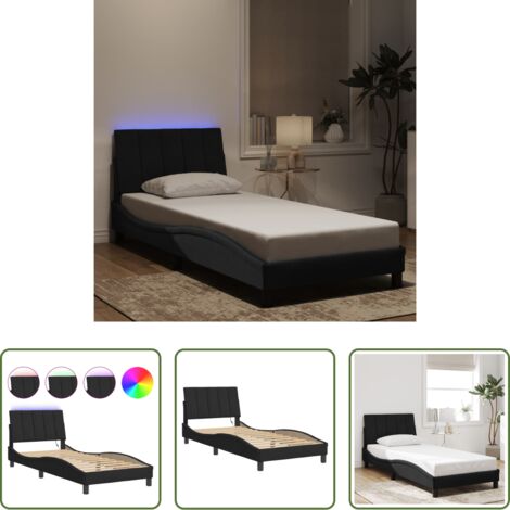 Cuscino testiera -  Giroletto con LED senza Materasso Hanko Nero 90x190 cm in Velluto