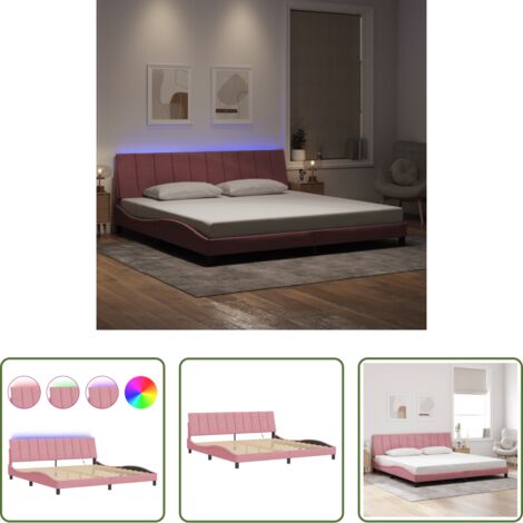 Cuscino testiera -  Giroletto con LED senza Materasso Hanko Rosa 200x200 cm in Velluto