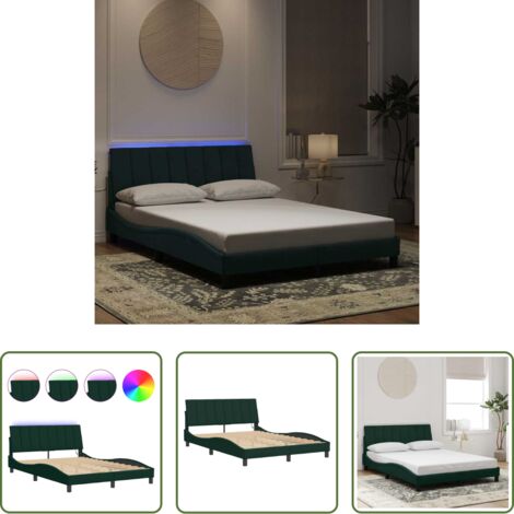 Cuscino testiera -  Giroletto con LED senza Materasso Hanko Verde Scuro 140x190 cm in Velluto