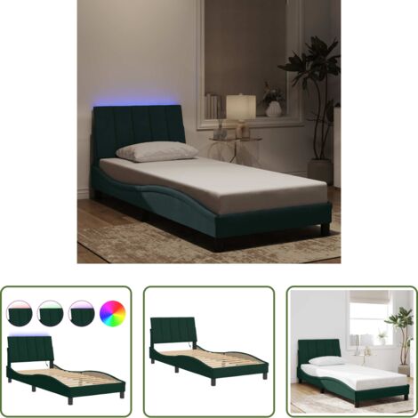 Cuscino testiera -  Giroletto con LED senza Materasso Hanko Verde Scuro 90x190 cm in Velluto