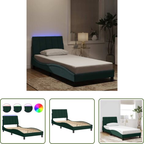 Cuscino testiera -  Giroletto con LED senza Materasso Hanko Verde Scuro 90x200 cm in Velluto