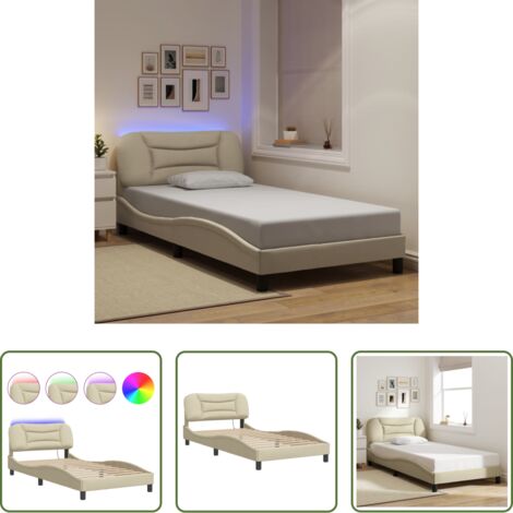 Cuscino testiera -  Giroletto con LED senza Materasso Hvar Crema 100x200 cm in Tessuto