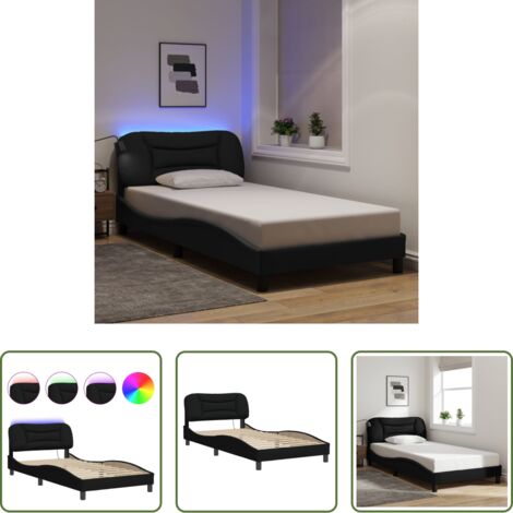 Cuscino testiera -  Giroletto con LED senza Materasso Hvar Nero 100x200 cm in Tessuto