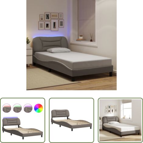 Cuscino testiera -  Giroletto con LED senza Materasso Hvar Tortora 100x200 cm in Tessuto