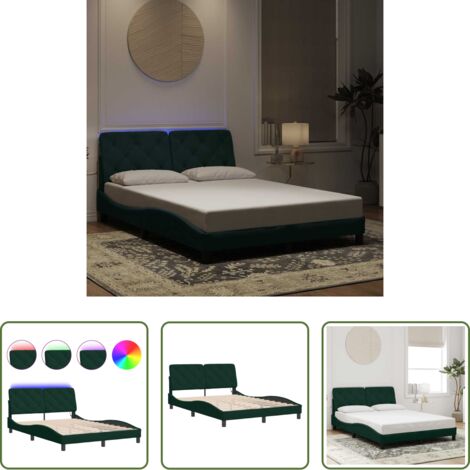 Cuscino testiera -  Giroletto con LED senza Materasso Verde Scuro 140x190 cm in Velluto