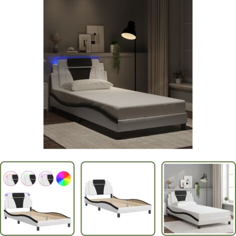 Cuscino testiera -  Giroletto Viana con LED senza Materasso Bianco e Nero 100x200 cm