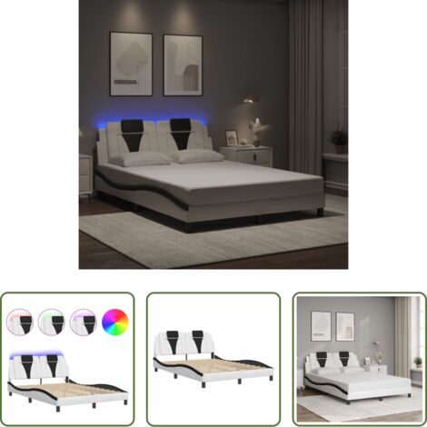 Cuscino testiera -  Giroletto Viana con LED senza Materasso Bianco e Nero 140x200 cm