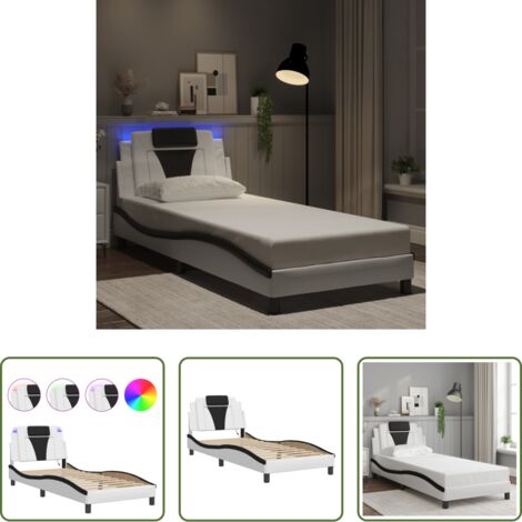 Cuscino testiera -  Giroletto Viana con LED senza Materasso Bianco e Nero 80x200 cm