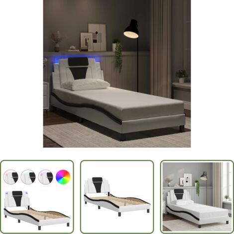 Cuscino testiera -  Giroletto Viana con LED senza Materasso Bianco e Nero 90x190 cm