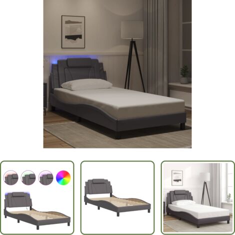 Cuscino testiera -  Giroletto Viana con LED senza Materasso Grigio 100x200 cm