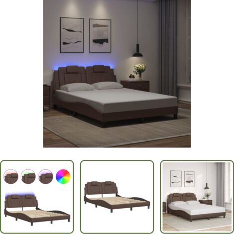 Cuscino testiera -  Giroletto Viana con LED senza Materasso Marrone 140x190 cm