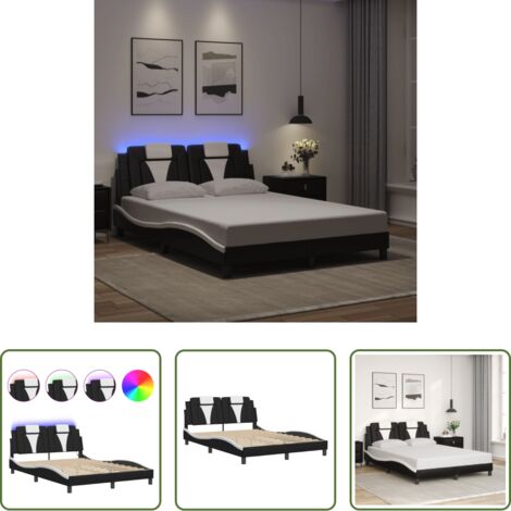 Cuscino testiera -  Giroletto Viana con LED senza Materasso Nero e Bianco 140x190 cm