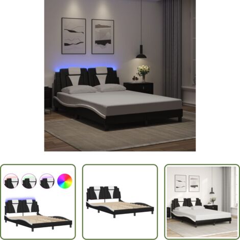 Cuscino testiera -  Giroletto Viana con LED senza Materasso Nero e Bianco 140x200 cm