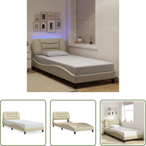 Cuscino testiera LED -  Giroletto con LED senza Materasso Hvar Crema 90x190 cm in Tessuto