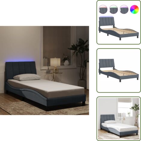 Cuscino testiera - vidaXL Giroletto con LED senza Materasso Hanko Grigio Scuro 80x200 cm in Velluto - Letto con luci LED